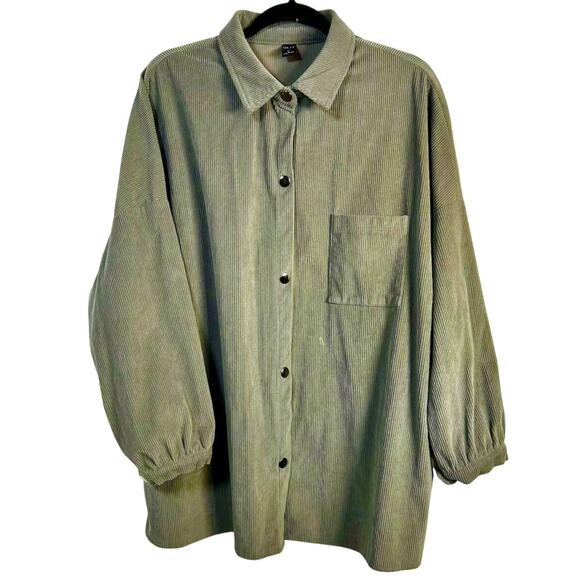 Oversized Corduroy Button Snaps Balloon Sleeves Earthy Minimalist Soft Sage XL - Picture 3 of 5